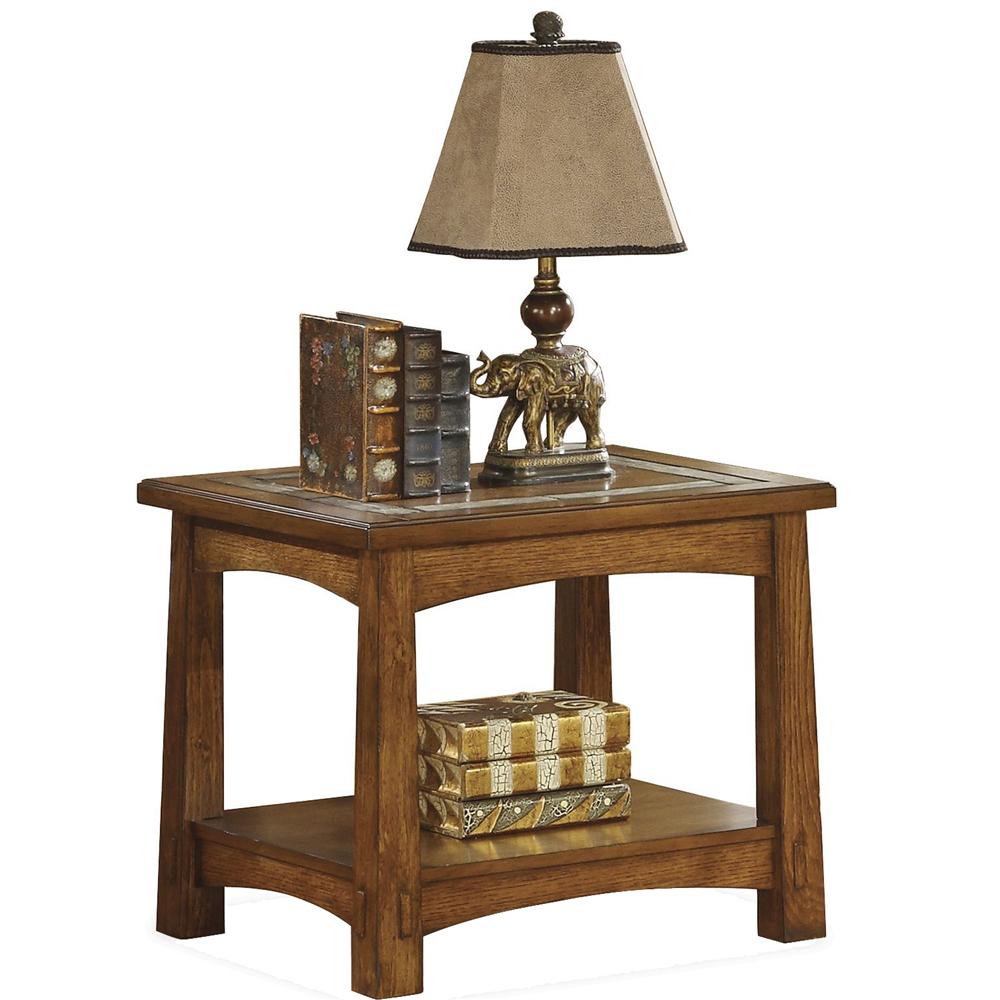 Riverside Furniture Craftsman Home Side Table with Slate Tile Boarder